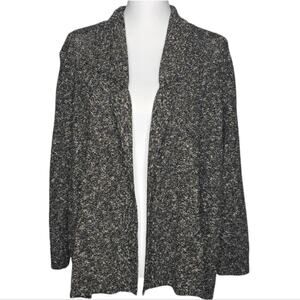Eileen Fisher Notch Collar 3/4‎ Sleeve Knit Jacket Black Tweed Linen Cotton L